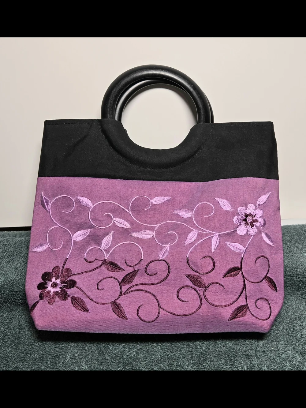 Purple Black Embroidered Floral Y2K Boho Handbag